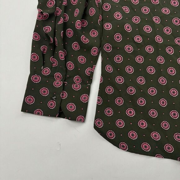 Banana Republic Green Pink Geometric Blouse Ruffles Long Sleeve Sz LP L Petite - Picture 10 of 10